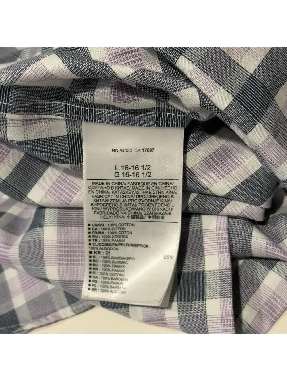Banana Republic shirt Men L Non-Iron Tailored Slim Fit purple gray Check Pattern